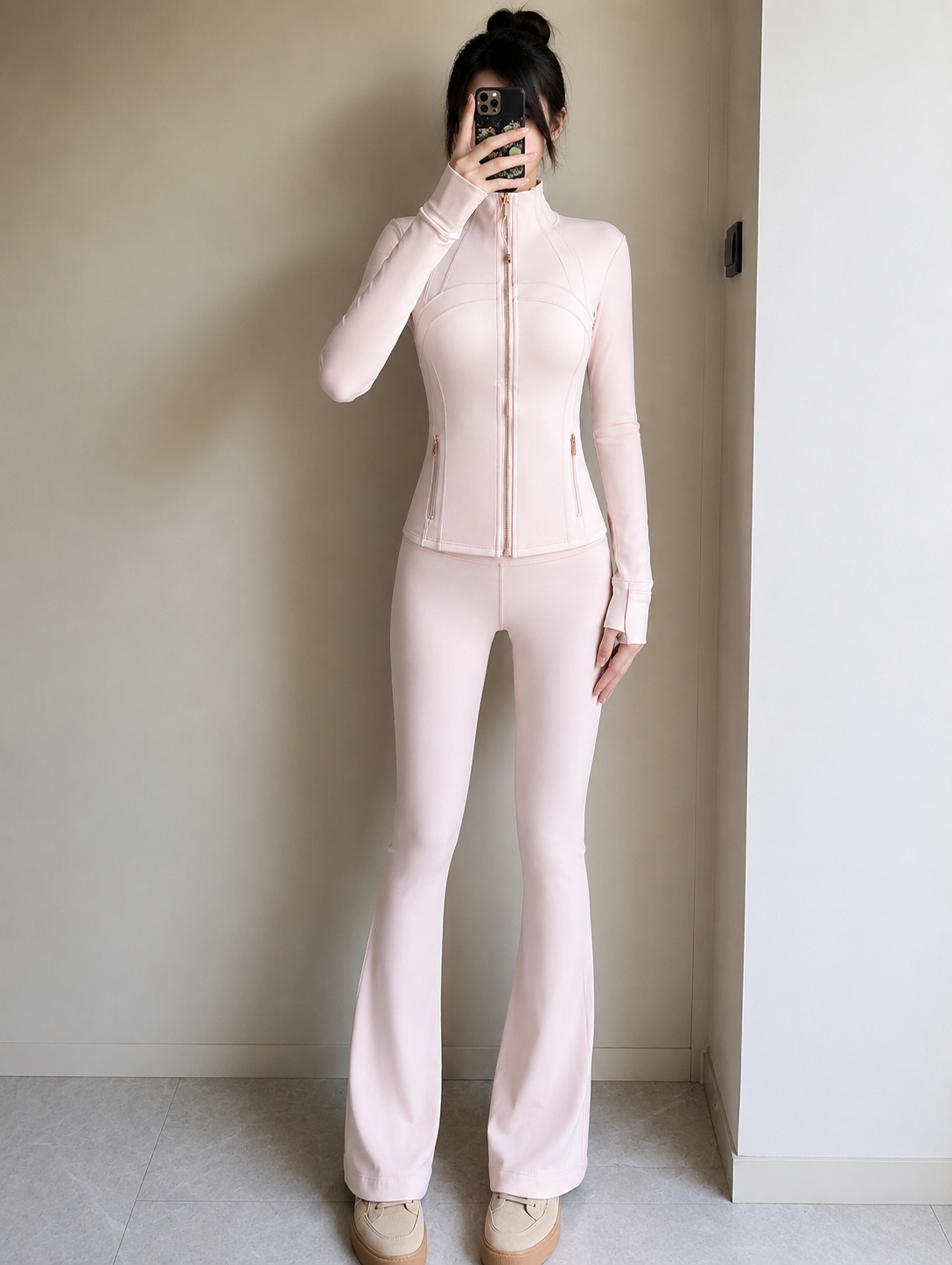 Ensemble Rose Pale sans Capuche Tirette Doré